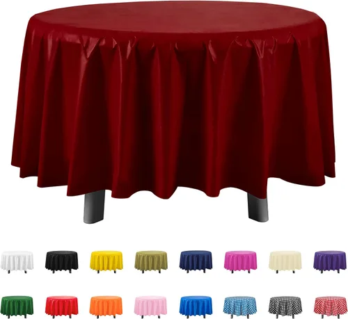 Miniatura 7 de Eleclassi Negro Paquete de 12 Manteles Redondos de Plástico Desechables Premium - Manteles de Mesa de Plástico Redondos de 84 Pulgadas para Fiestas