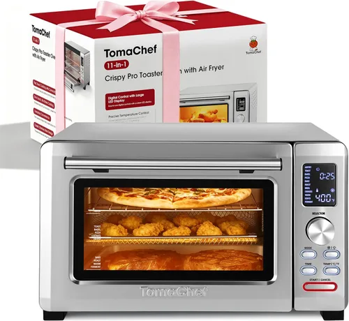 TomaChef Combo de horno tostador y freidora de aire, gran capacidad de 26.5 cuartos de galón con ventana visible, horno tostador de encimera 11 en