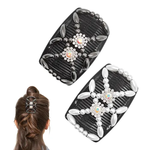 Quacc 2 peines mágicos para el cabello, con cuentas elásticas, pinzas de doble cara, peine para el cabello para mujeres y niñas, accesorios de