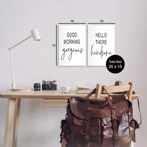 Miniatura 3 de Stupell Industries Good Morning Gorgeous Hello There Handsome Romantic Phrases, diseñada por placa de pared con letras y forradas, 10 x 15 pulgadas