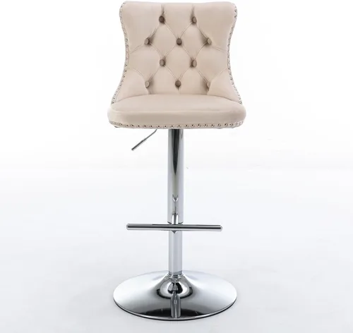 Miniatura 6 de Taburetes de bar giratorios de terciopelo ajustables para asiento de 25 a 33 pulgadas, modernos taburetes de bar tapizados con base cromada