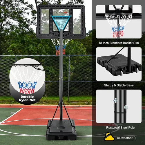 Miniatura 5 de Goplus Aro de baloncesto portátil, portería de baloncesto ajustable de altura de 10 pies con tablero trasero inastillable de 44 pulgadas, soporte