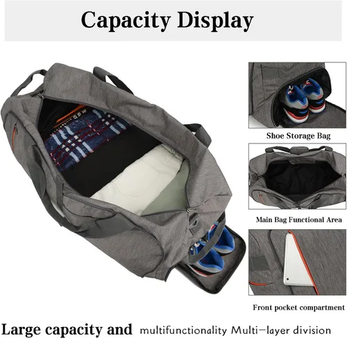 Miniatura 2 de Bolsa de lona grande para el fin de semana, bolsa de lona de embarque con bolsillo para zapatos, viajes, gimnasio, bolsa de mano de trabajo, 65