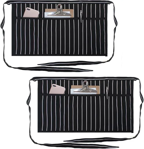 TopTie Paquete de 2 delantales de cintura para camarera bistró con 3 bolsillos, medio delantal de cocina de restaurante, 24 pulgadas de ancho x 12
