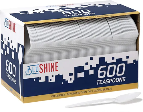 Miniatura 10 de BluShine Paquete de 600 tenedores de plástico blanco, tenedores desechables para catering, oficinas y restaurantes, cubiertos de plástico a granel
