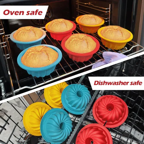 Miniatura 6 de Webake Juego de 6 moldes de silicona para tartas de 4 pulgadas, antiadherentes, sin BPA, para hornear, magdalenas, cupcakes