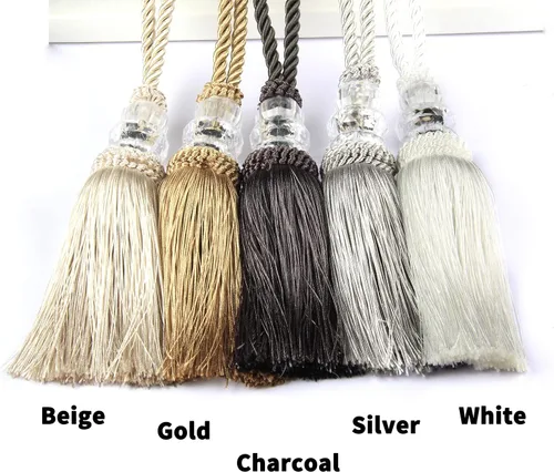 Miniatura 5 de Alzapaños de cortina con borla, alzapaños elegantes y decorativos para exteriores, lazos modernos de cuerda para ventanas con ganchos, para Beige