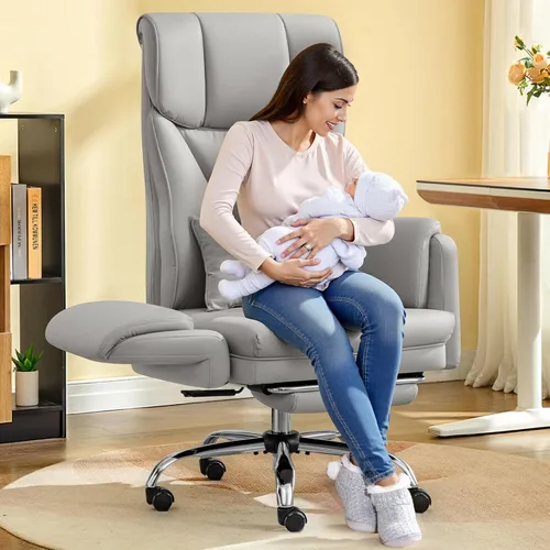 Miniatura 9 de FelixKing Silla de oficina grande y alta, silla ejecutiva de cuero ancho de 400 libras, reposabrazos reversible para mascotas con leggings cruzados
