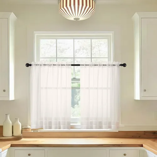 Miniatura 78 de LIVEKID Cortinas traslúcidas negras de cocina de 36 pulgadas de largo, cortinas cortas filtrantes de luz, 2 paneles de gasa aireada, texturizadas