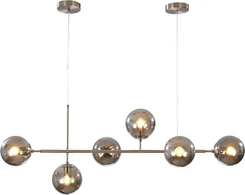 Miniatura 12 de KCO Lámpara colgante moderna de cristal de leche plateado de 6 luces, accesorio de lámpara colgante, candelabro, candelabro de níquel cepillado