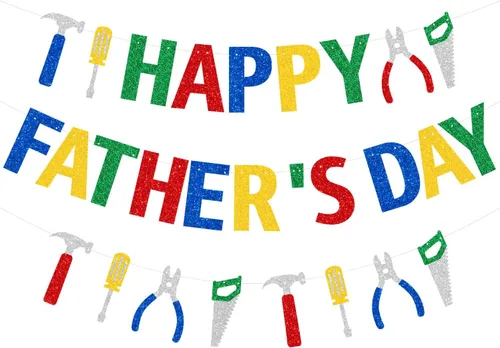 Miniatura 12 de Pancarta dorada con texto en inglés «Happy Father's Day» para el Día del Padre, decoración de fiesta del padre, guirnalda de fondo para el día