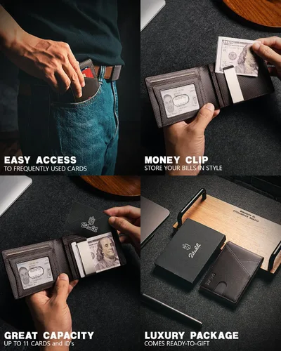 Miniatura 43 de Zitahli - Billeteras delgadas RFID para hombres, billetera de cuero flexible con clip de dinero, cartera minimalista con bolsillo frontal