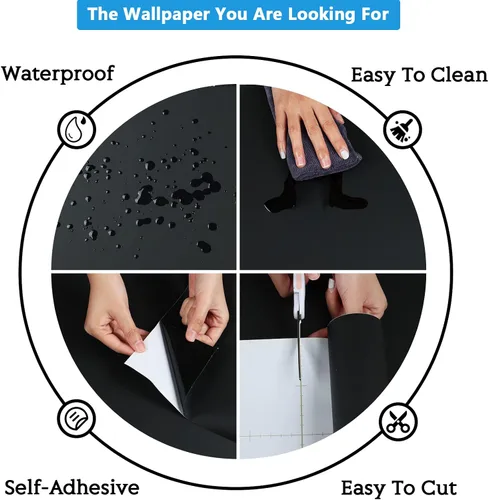 Miniatura 9 de CRE8TIVE Papel tapiz negro para despegar y pegar, moderno, de 24 x 118 pulgadas de ancho, autoadhesivo, color negro mate, papel de contacto