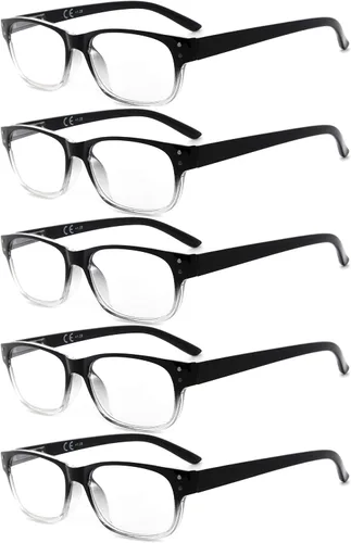 Miniatura 13 de Eyekepper Gafas de lectura clásicas para hombre, paquete de 5 con bisagras de resorte Brazos impresos de grano de madera