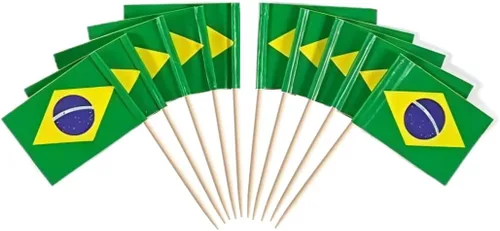 JAVD CYPS - 100 banderas brasileñas con palillos de dientes, mini palillo para cupcakes, banderas brasileñas, decoración de fiesta, celebración,