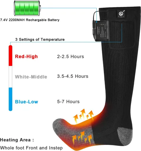Miniatura 2 de SNOW DEER Calcetines calefactables, calentador de pies eléctrico con batería recargable para hombres y mujeres, invierno, esquí, caza, camping