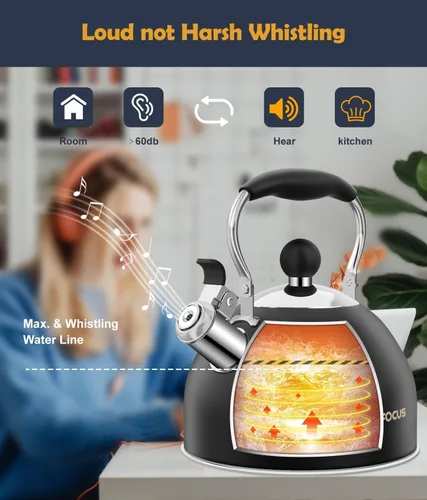 Miniatura 2 de Hervidor de té, hervidor de té silbante de acero inoxidable de 2 cuartos, tetera silbante para estufa con mango plegable ergonómico, tetera pequeña