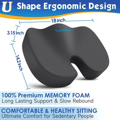 Miniatura 2 de TushGuard - Cojín de asiento para silla de oficina de espuma viscoelástica antideslizante, cojín de asiento de escritorio para la espalda, cóccix