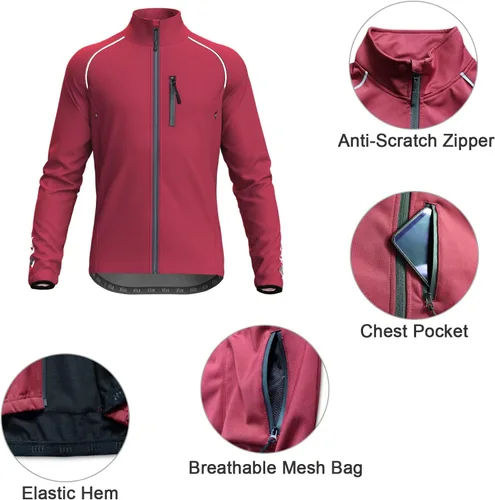 Miniatura 2 de Cycling Jackets for Men, Reflective Running Jacket Men Winter Cold Weather Cycling Clothing Full Zip with Pockets
