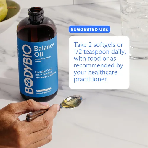 Miniatura 6 de BodyBio Aceite de equilibrio - Suplemento vegano Omega 3 6 - Aceite de cártamo y linaza prensado en frío - Apoya la función cerebral, la piel