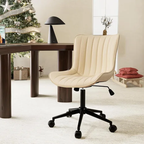 Miniatura 13 de YOUNIKE Silla de Escritorio Verde para Oficina en Casa con Ruedas Sin Brazos Compacta Cómoda Silla de Tocador con Respaldo Ajustable Moderna Pequeña