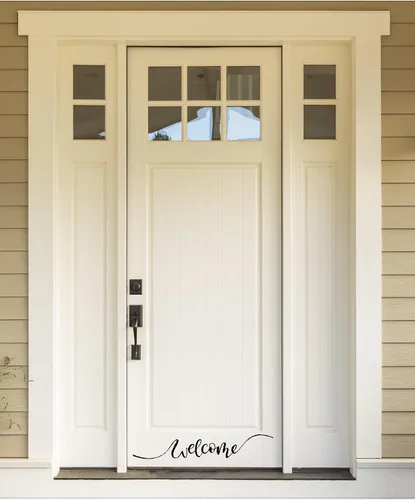 (Negro) Bienvenido puerta delantera señal casa vinilo pared calcomanías refranes palabras arte decoración letras vinilo arte arte inspirador Upliftin
