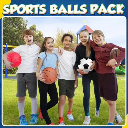 Miniatura 6 de Pelotas deportivas de 8.5 pulgadas para niños y niños pequeños, paquete de 4 pelotas inflables de goma multideporte, fútbol, baloncesto, pelota