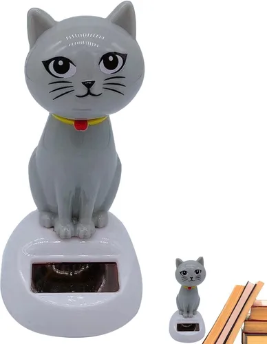 Miniatura 8 de Solar Cat Bobble Head - Juguete para gatos bailando con energía solar para tablero o escritorio gris