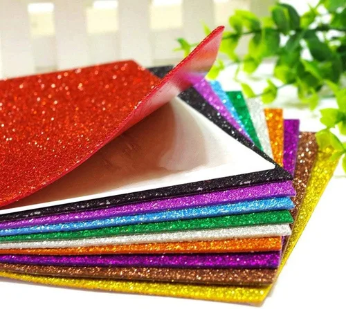 Miniatura 6 de Hojas de espuma con purpurina autoadhesivas de 8 x 12 pulgadas, papel trasero de 10 unidades para actividades de manualidades infantiles, cortadores