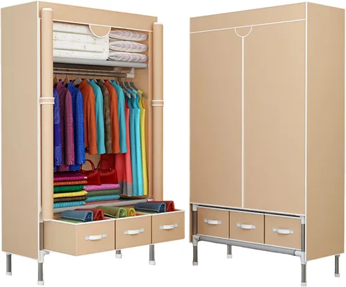Miniatura 10 de Organizador portátil de ropa de 34 pulgadas, simple no tejido, armario de almacenamiento de ropa multifuncional con cubierta y barra para colgar Gris
