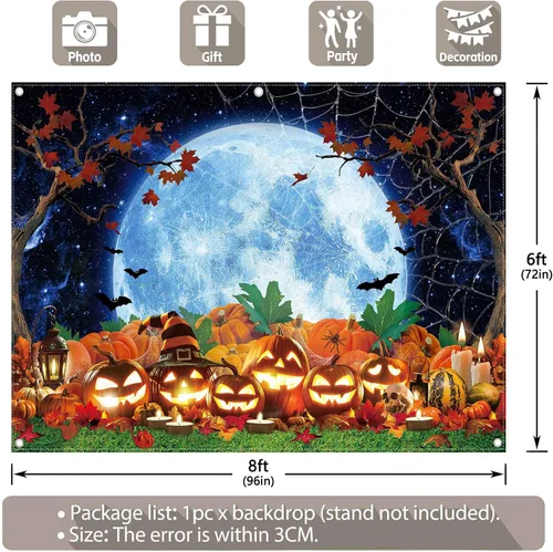 Miniatura 3 de Telón de fondo de fotografía de Halloween de 8 x 6 pies, parche de calabaza, cielo estrellado, luna, fondo nocturno, camión o golosinas