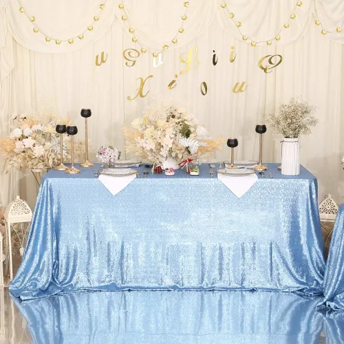 Miniatura 6 de Juya Delight Mantel rectangular de lentejuelas color azul bebé de 50 x 80 pulgadas para fiesta, cena, banquete, festival, boda, aniversario