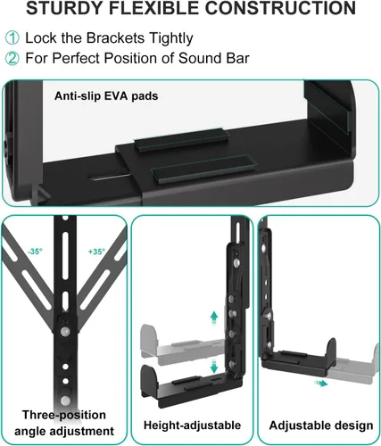 Miniatura 5 de WALI Soporte universal para barra de sonido para TV, soporte resistente para montaje por encima o debajo de la pantalla, longitud de hasta 16.7