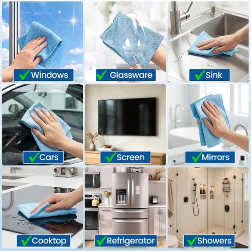 Miniatura 8 de Niveaya Paño de limpieza de vidrio de microfibra, paños multifuncionales reutilizables sin pelusas, paño de limpieza de ventana de ducha de acero