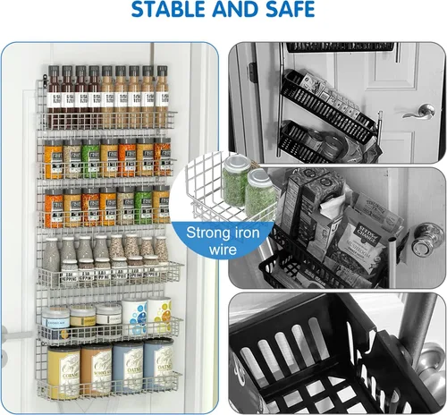 Miniatura 4 de JKsmart Organizador de estantes para especias de 6 niveles montado en la pared y sobre la puerta para cocina, despensa, baño, dos tamaños, gran