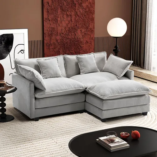 Miniatura 39 de Ihanherry - Sofá de nube de 3 plazas en L, modular, de asiento profundo, para sala de estar, cómodo cojín de asiento tapizado de doble capa, tela
