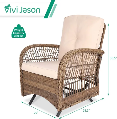 Miniatura 6 de VIVIJASON Silla mecedora de mimbre para exteriores, 2 piezas, sillas mecedoras de ratán para patio con cojines y marco de acero, muebles de mimbre