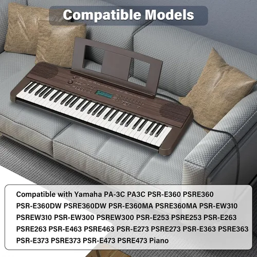 Miniatura 2 de Cable de alimentación de 12 V con certificación UL para Yamaha PA-3C PSR-E360 PSR-E360MA PSR-EW310 PSR-E253 PSR-E263 PSR-E273 Adaptador de CA