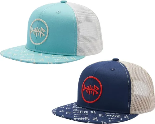 Miniatura 15 de BASSDASH Paquete de 2 gorras de camionero de ala plana con parte trasera de malla ajustable para hombres y mujeres para pesca y caza
