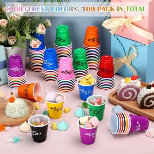Miniatura 3 de Lounsweer 100 vasos de plástico de 2 onzas, vasos desechables de 2 onzas, mini vasos de fiesta de 2 onzas para despedida de soltera, cumpleaños