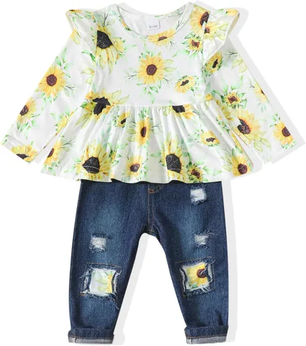 Conjunto de ropa para bebé niña con volantes y manga larga y pantalones para niña pequeña para otoño e invierno, 9M-4T