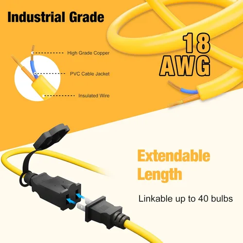 Miniatura 3 de Luces de cadena de construcción de 50 pies con jaula protectora, luces de trabajo LED de cadena impermeables IP65, luz diurna 5000K con cable 18AWG