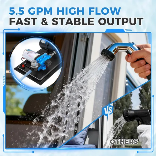 Miniatura 2 de Bomba de agua RV de 12 V 5.5 GPM 55 PSI con tanque acumulador de 0.75 L, sistema de bomba de presión de agua silenciosa máxima de 125 PSI para Azul