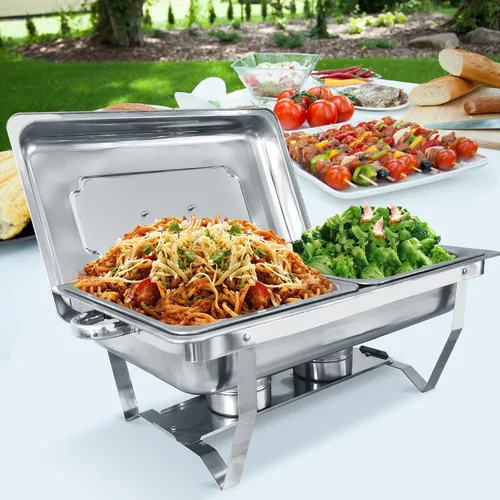 Miniatura 2 de Juego de 2 platos de bufé de roce de acero inoxidable de tamaño medio de 8 cuartos de galón para catering, juegos mejorados de chafers