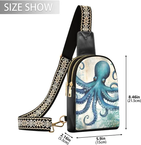Miniatura 2 de Sling Backpack Octopus Vintage Sling Bag for Women Crossbody Shoulder Bag Leather Fanny Pack Chest Bag for Travel Hiking 202A1793