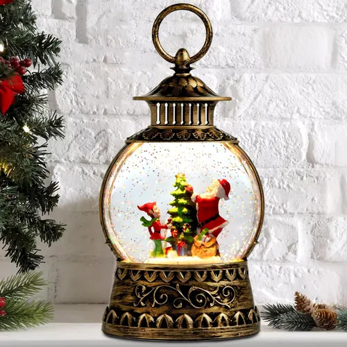 Miniatura 11 de Globo de nieve de muñeco de nieve de Navidad, linterna musical de muñeco de nieve con temporizador de 6 horas, USB, funciona