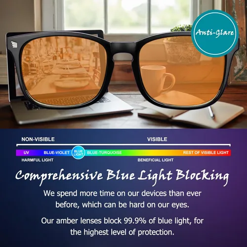 Miniatura 5 de Lentes con bloqueo de luz azul 98.6% para computadora y juegos, anti rayos azules dañinos para un mejor sueño, lentes ámbar antifatiga y fatiga