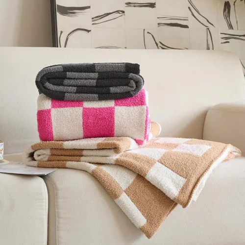 Miniatura 7 de Manta a Cuadros, Mantas Suaves y Acogedoras para Sofá Cama, Manta de Picnic de Viaje a Cuadros Esponjosa Ligera y Cómoda, Regalos para Sofá Silla