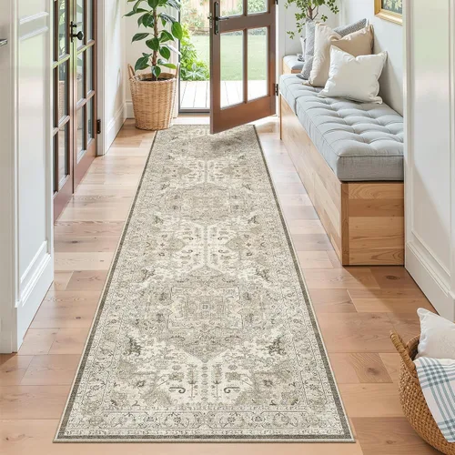 Miniatura 801 de Madane Tapete lavable de 2 x 10 pies para pasillo, cocina, recibidor, clásico, suave, antideslizante para interiores, casa de campo, baño, sala