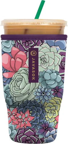 Miniatura 3 de Sok It Java Sok - Funda de neopreno con aislamiento térmico para tazas de café helado y vasos de sodas frías, diseño Succulents, tamaño S, 16-20